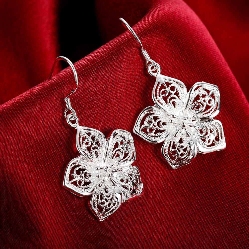 Hot High Quality Retro Pretty Flowers Silver color Earrings for women Fashion luxury party wedding Jewelry fine gifts