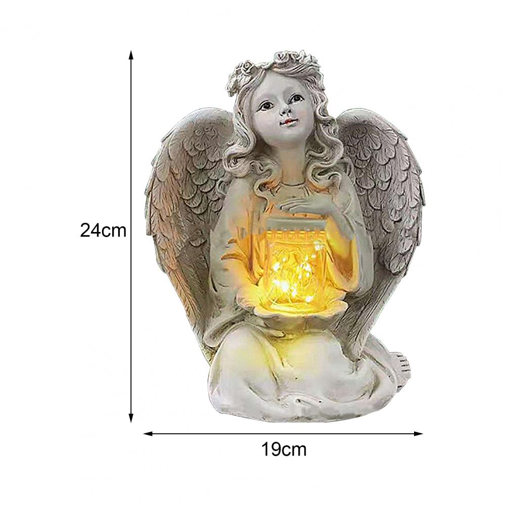 led anjo da guarda estátua de energia solar iluminar resina antigo acabamento branco jardim anjo menina escultura decoração casa