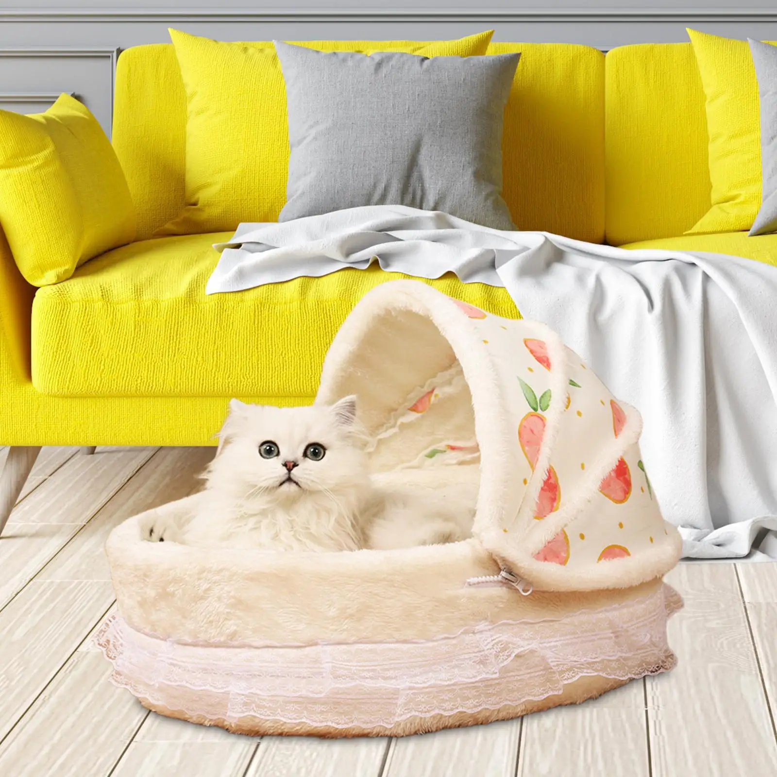 Hooded Warm Pet House Dog Tent Self Warming Nonslip Bottom Soft Blanket Hut Cave Cat Bed for Kitty Small Animals Puppy Sleeping