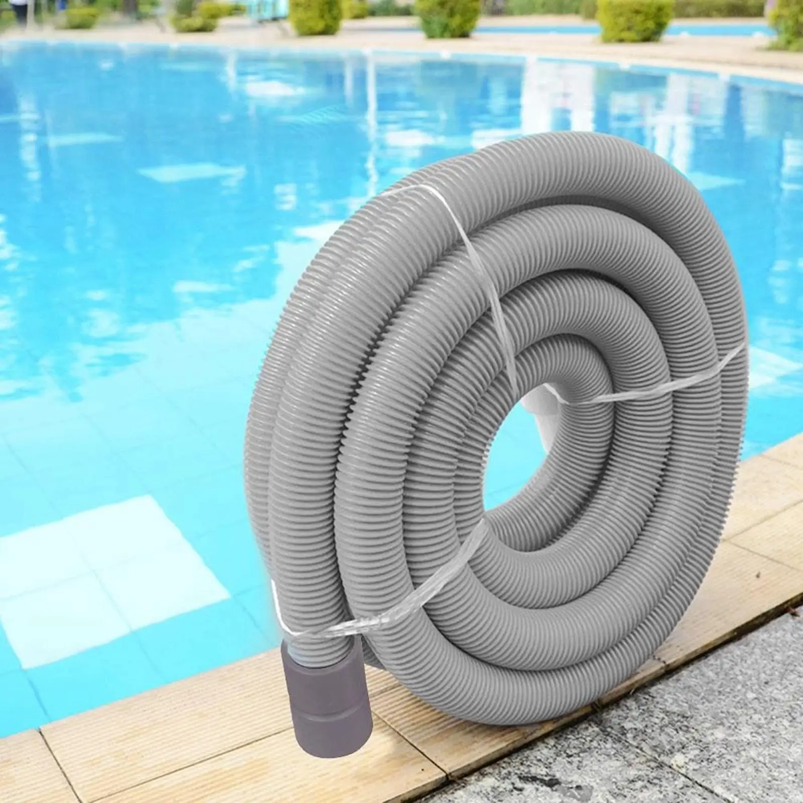 Ground Pool Vacuum Hose with Swivel Cuff Swimming Pool Portable Flexible Gray