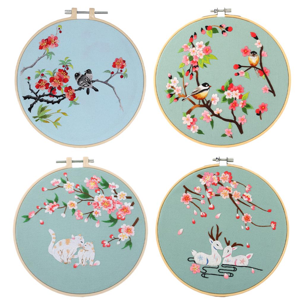 Handmade Cross Stitch Kit Home Craft Threads Needles Tools Floral Flower Style Pattern Art Embroidery with Hoop for Kids Adults