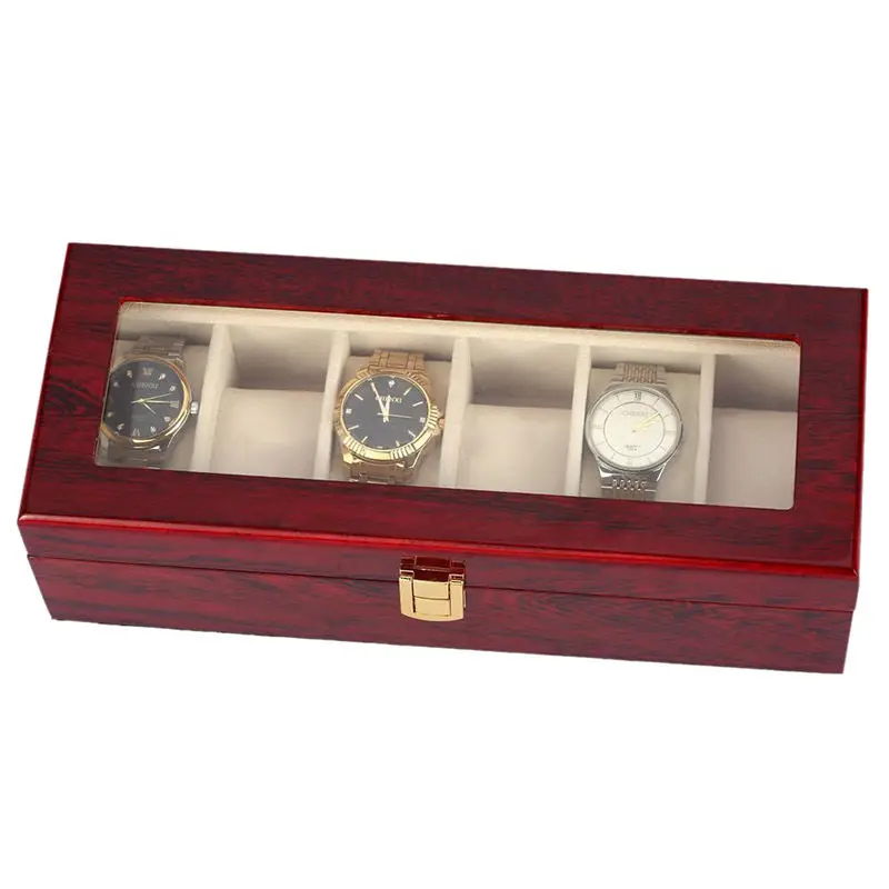 Luxury 6 Compartments Wine  Display Case Wood Jewelry Storage Organizer with  Lid 