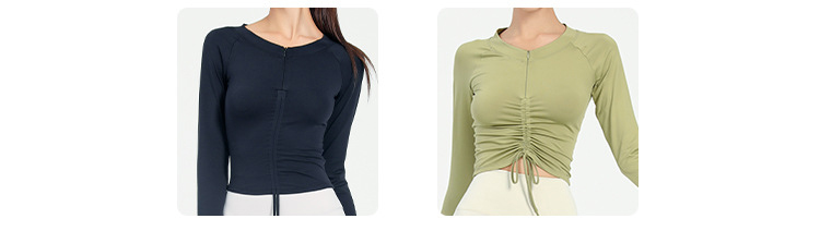 Langarm Shirt Halb Zip Vorne Kordelzug Yoga Tops Frau Sport Active Lauf Oben für Fitness Weibliche Bluse Gym Frauen – Detail 5