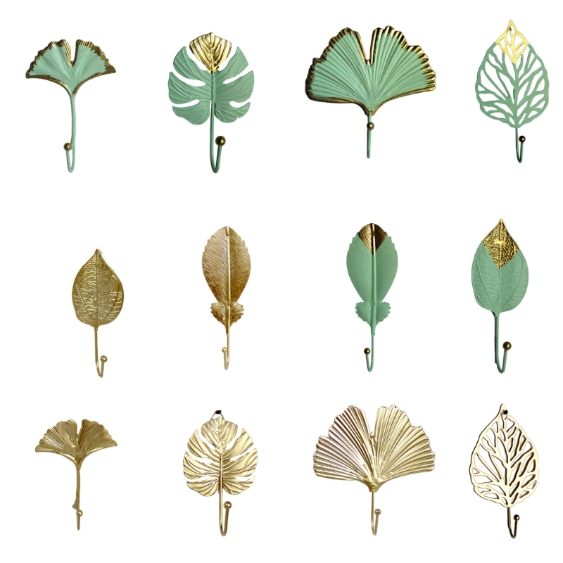 Description Picture 2 of itemWrought Iron Leaf Wall Hook Metal Hanging Hook Organization Rack Supplies for Umbrellas Keys Keychain Hat Storage