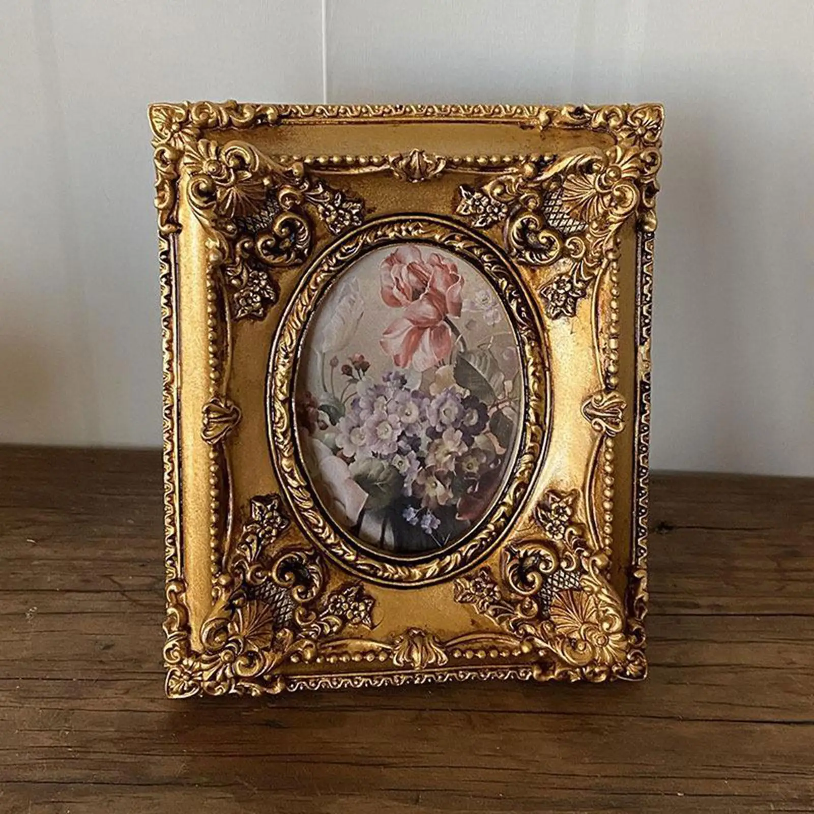 Vintage Style Photo Frame Tabletop Wall Hanging Ornate Ornament Resin Picture Frame Display Holder for Office Home Decoration