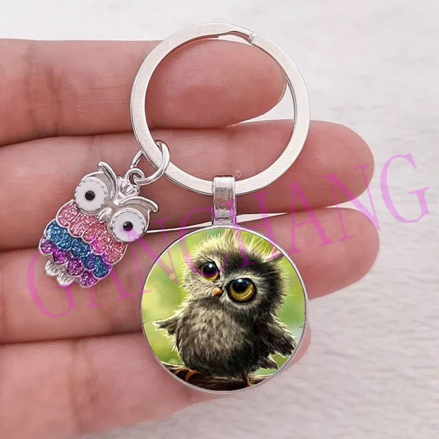 New Cute Crystal Colorful Animal Owl Metal Keychain Car Bag Charm