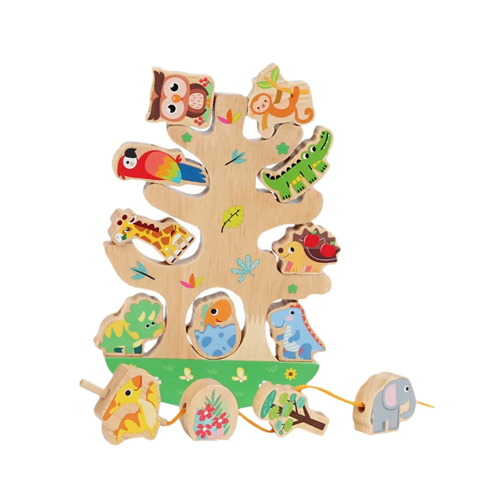 Wooden Animal Stacking Toys Montessori Toys Animal Lacing Beads Threading for Festival New Year Birthday Ages Kids Children