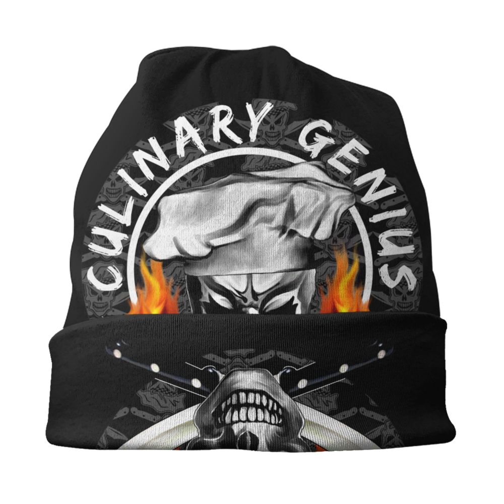 Benutzerdefinierte lustige Kochen Schädel Messer Chef Motorhaube Hut Stricken Hüte Männer Frauen Mode Unisex Erwachsene Winter warme Mützen Kappe – Detail 9
