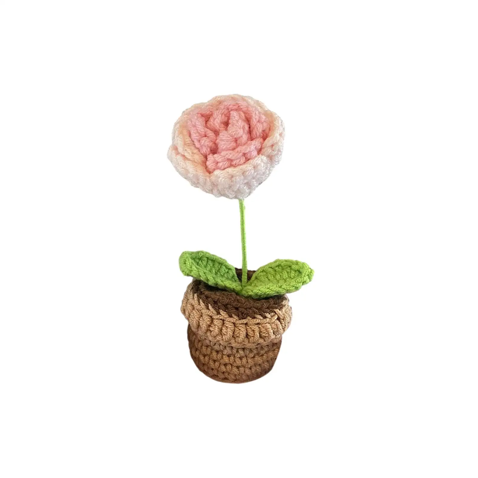 Knitting Crochet Flower Bouquet Handmade Knitted Small Potted Plants for Office Bathroom Shelf Desk Ornaments Gifts