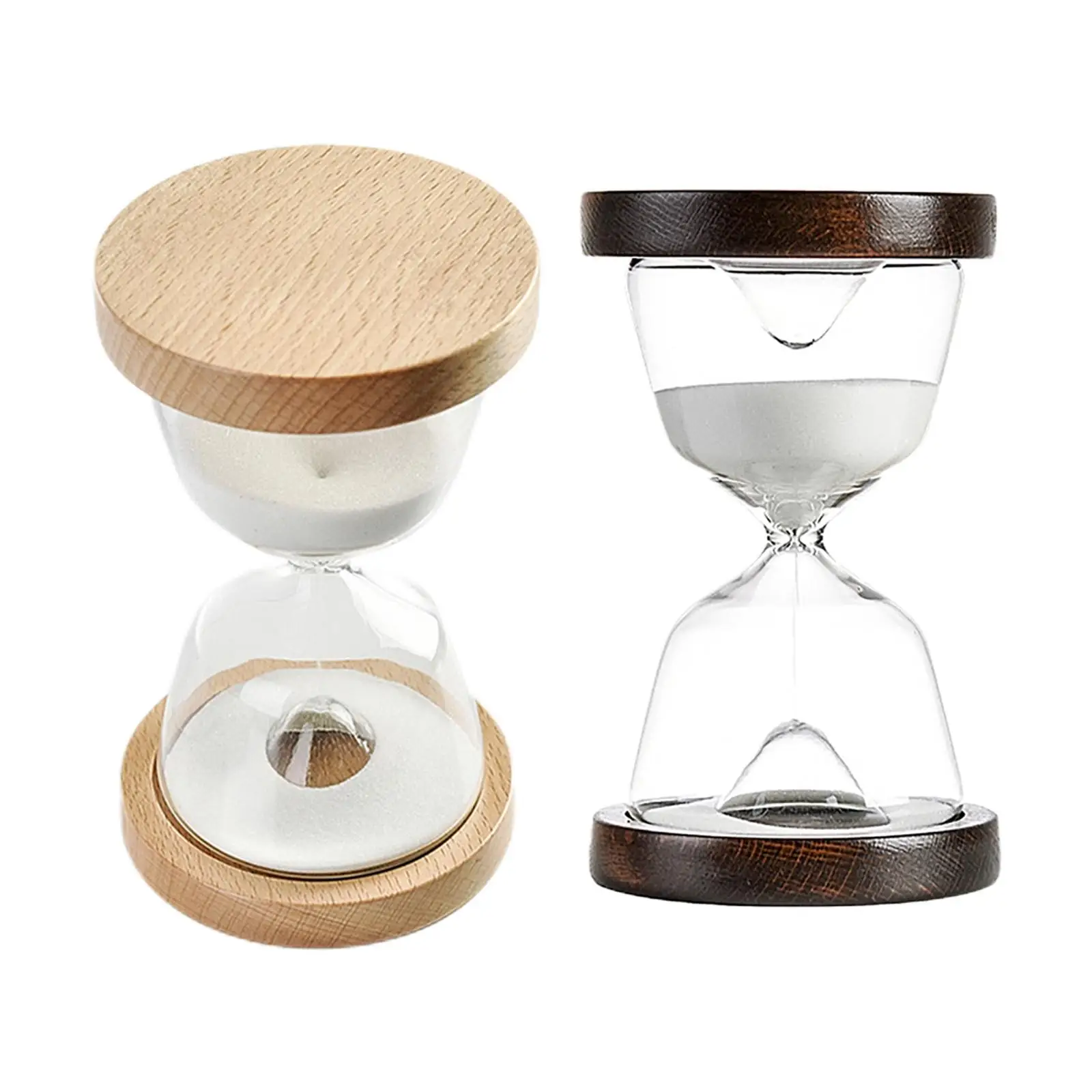 Dual Wood Base Wood Base Hour Glass Sandglass Timer 15 Min 16.5cm Height for Office Home Vintage Style Decorative White Sand
