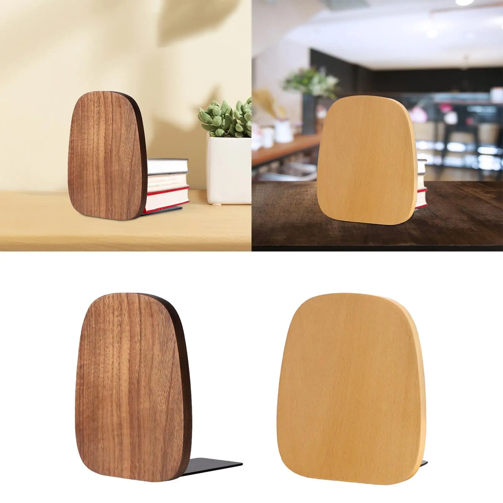Books Stopper Anti Slip Book Support Wooden Bookends for Office Kids Friends