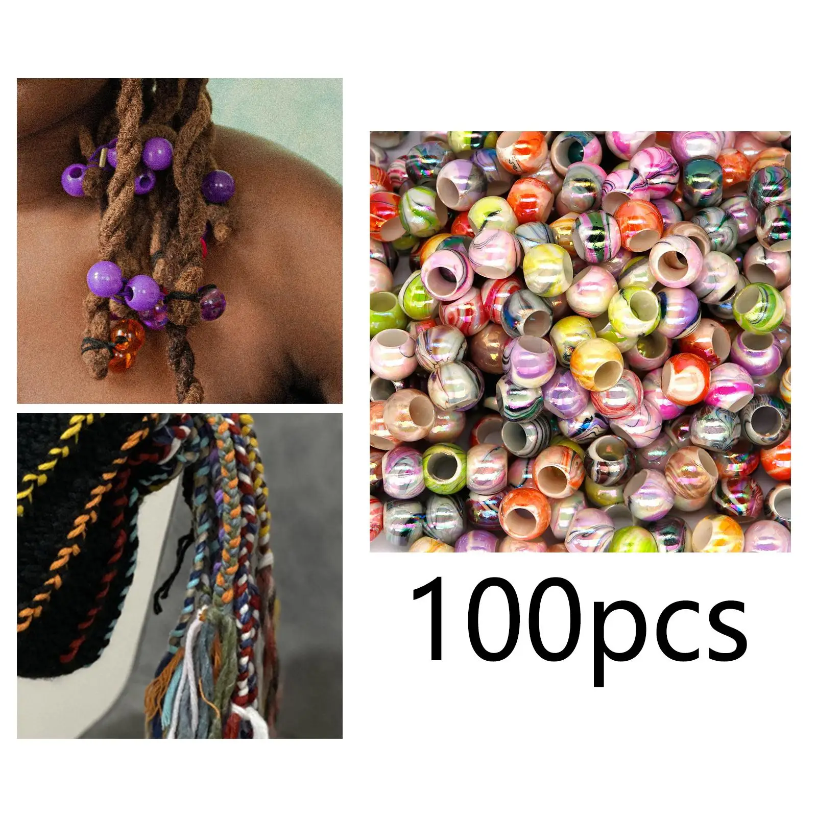 100Pcs pony Bead Kit Hair Beads Colorful Large Hole Ornaments DIY Hair Braiding