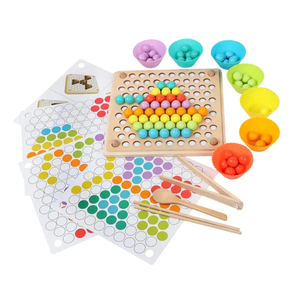 Montessori Wooden Clip Beads Board Toy Set Kids Child Hands Early 