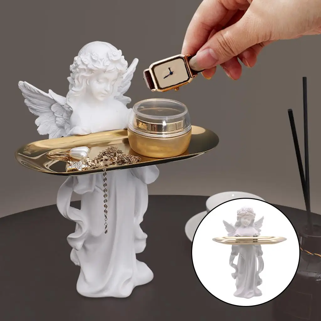 European Angel Sculpture Vanity Tray Dressing Table Jewelry Cosmetic Perfume Storage Key Tray Decoration Display Home Ornament