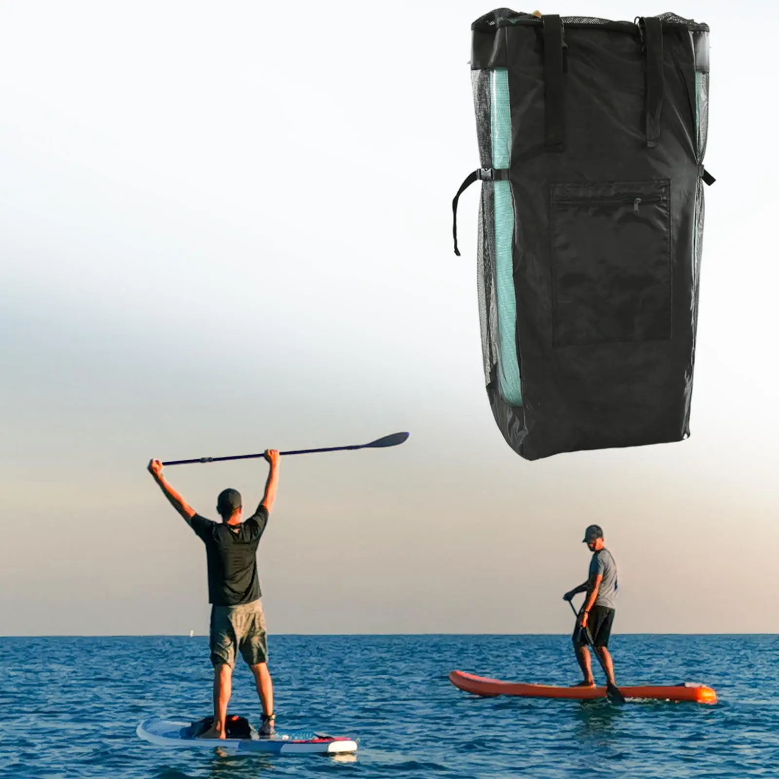 90L Large Capacity Inflatable Paddle Board Storage Holder Carry Mesh Bag & Adjustable Shoulder, Chest Strap