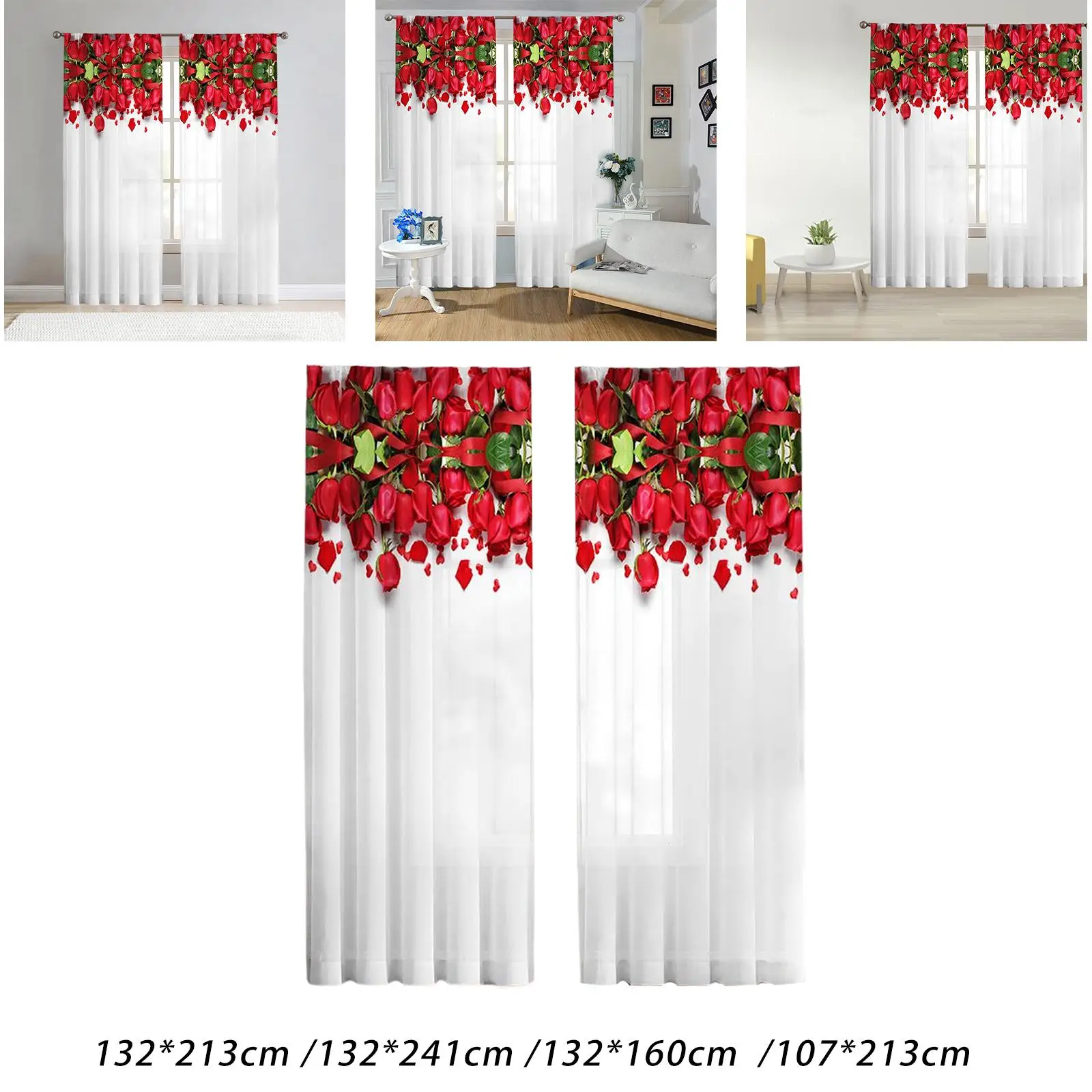2Pcs Spring Flower Curtains , Rod Pocket Window Curtain Drapes for Bedroom Living Room