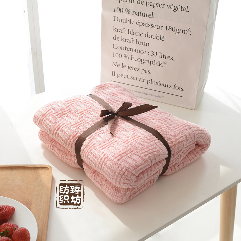 Einfache Baumwolle Gestrickte Decke Einfarbig Sofa Decke Abdeckung Nordic Wohnkultur Decke für Bett Tragbare Atmungsaktive Schal – Detail 9