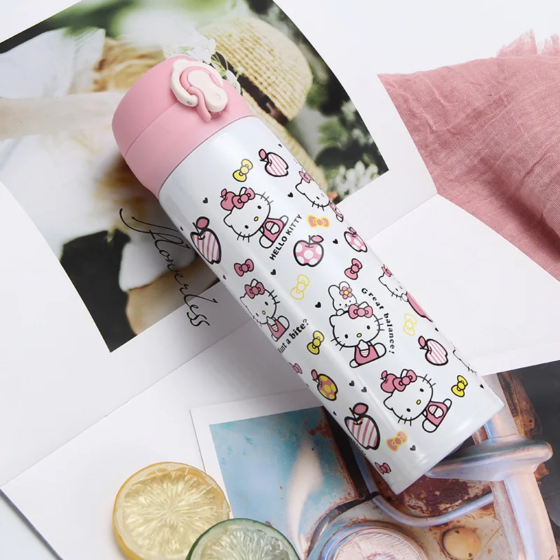 350/500ML Hello Kitty Insulated Water Bottle Kawaii Hot Water Thermos for  Child Pink Cartoon Stainless Steel Thermal Bottle Gift