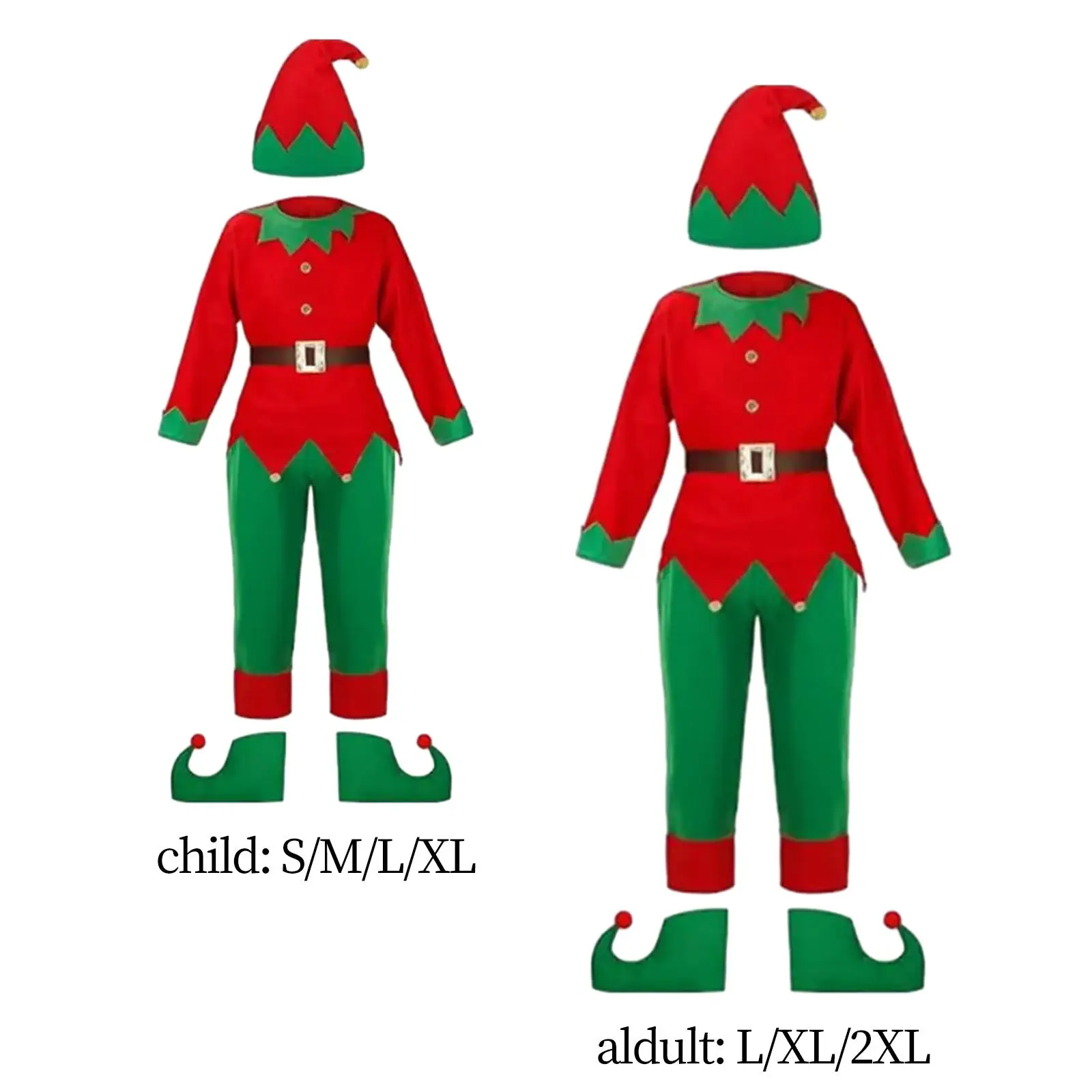 Christmas Elf Costumes with Elf Hat Elf Cosplay Costume Set Xmas Outfit for Carnival Festive Themed Party New Year Photo Props