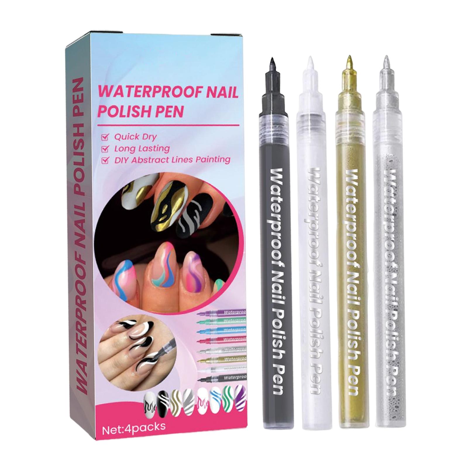 4x Waterproof Nail Polish Pen Nail Art Supplies Home Salon Use Drawing Painting Liner Nail Point Graffiti Dotting Pen