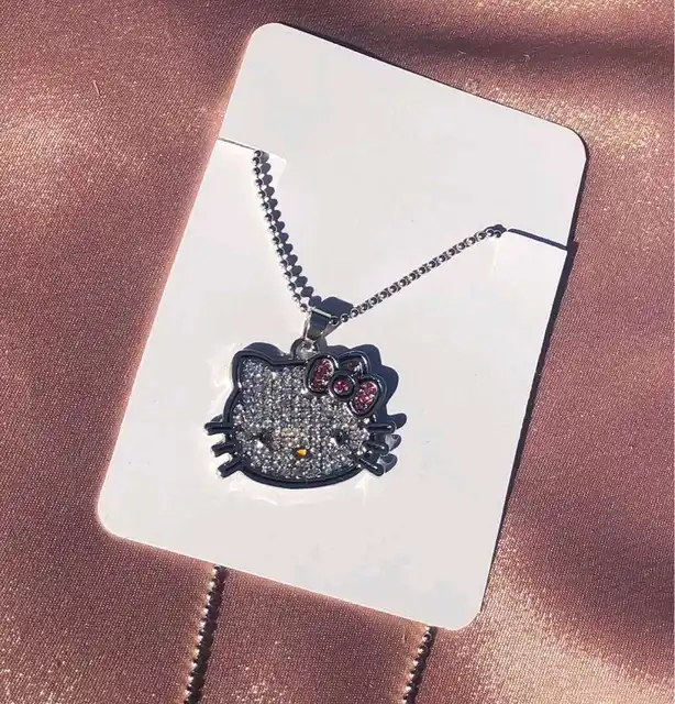 Y2K Hello Kitty Necklace Choker Chain Alloy Silver Crystals Female Bracelet Pendant Sanrio Collar Women Jewelry Gift Girls Toy, Women's, Size: One