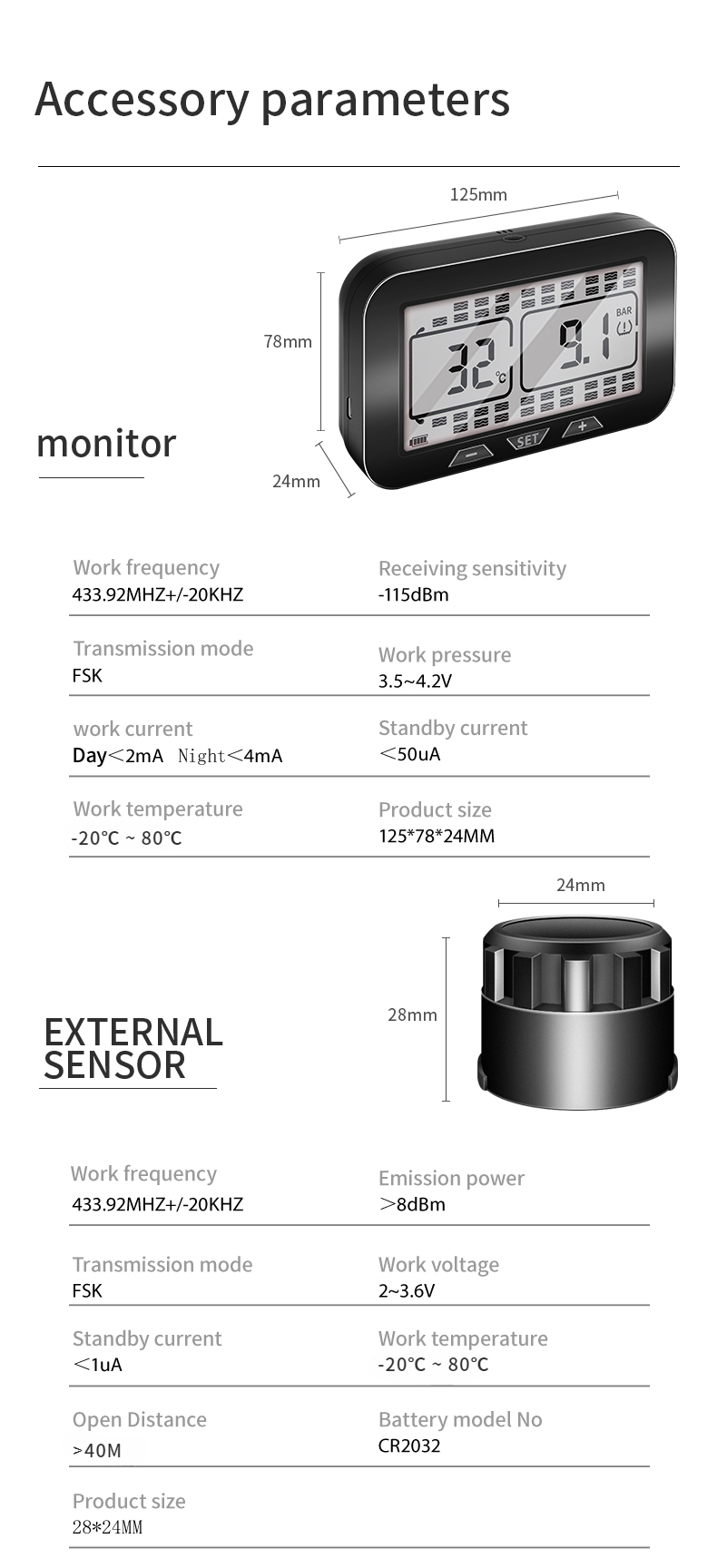 Xiaofei will solar 10-wheel truck tire pressure monitoring system real-time monitoring external sensor kit