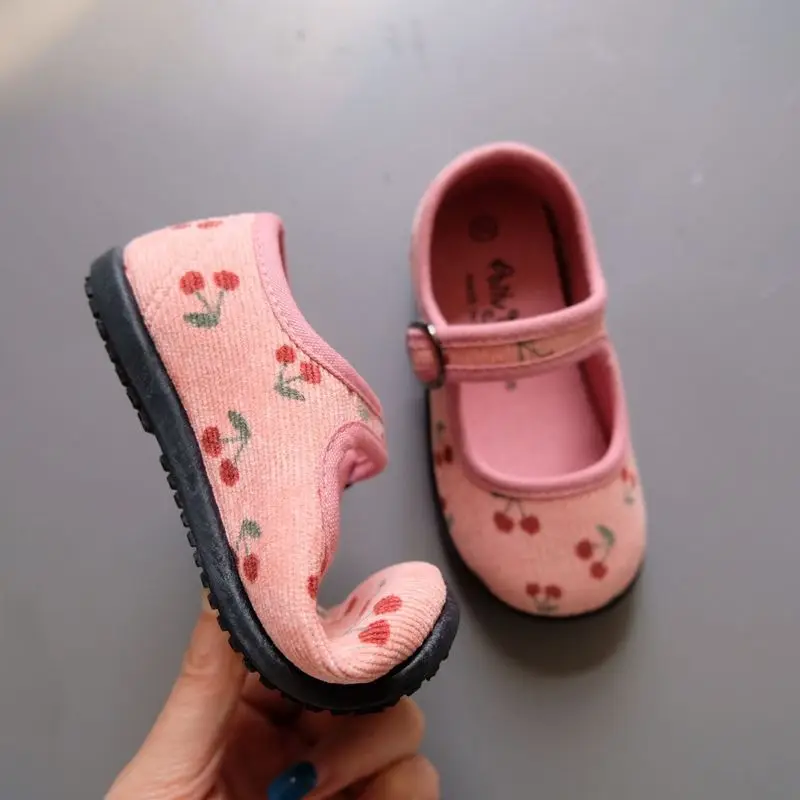 honeycherry nova veludo floral sapatos de lona meninas boca quadrada sapatos interiores sola macia sapatos