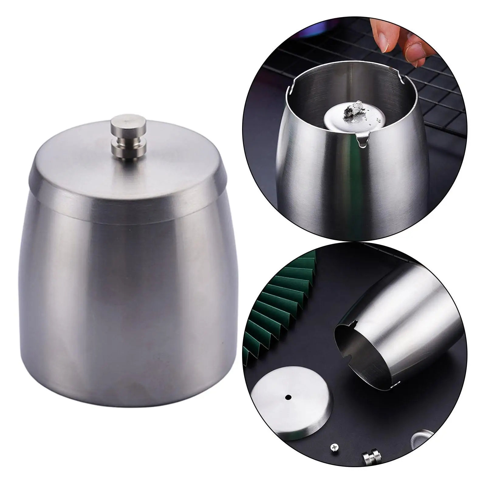 Stainless Steel  Unbreakable with Lid Odorless Large Cylindrical Shaped Cigarette  for Outdoor Smokers Indoor Garden Tabletop