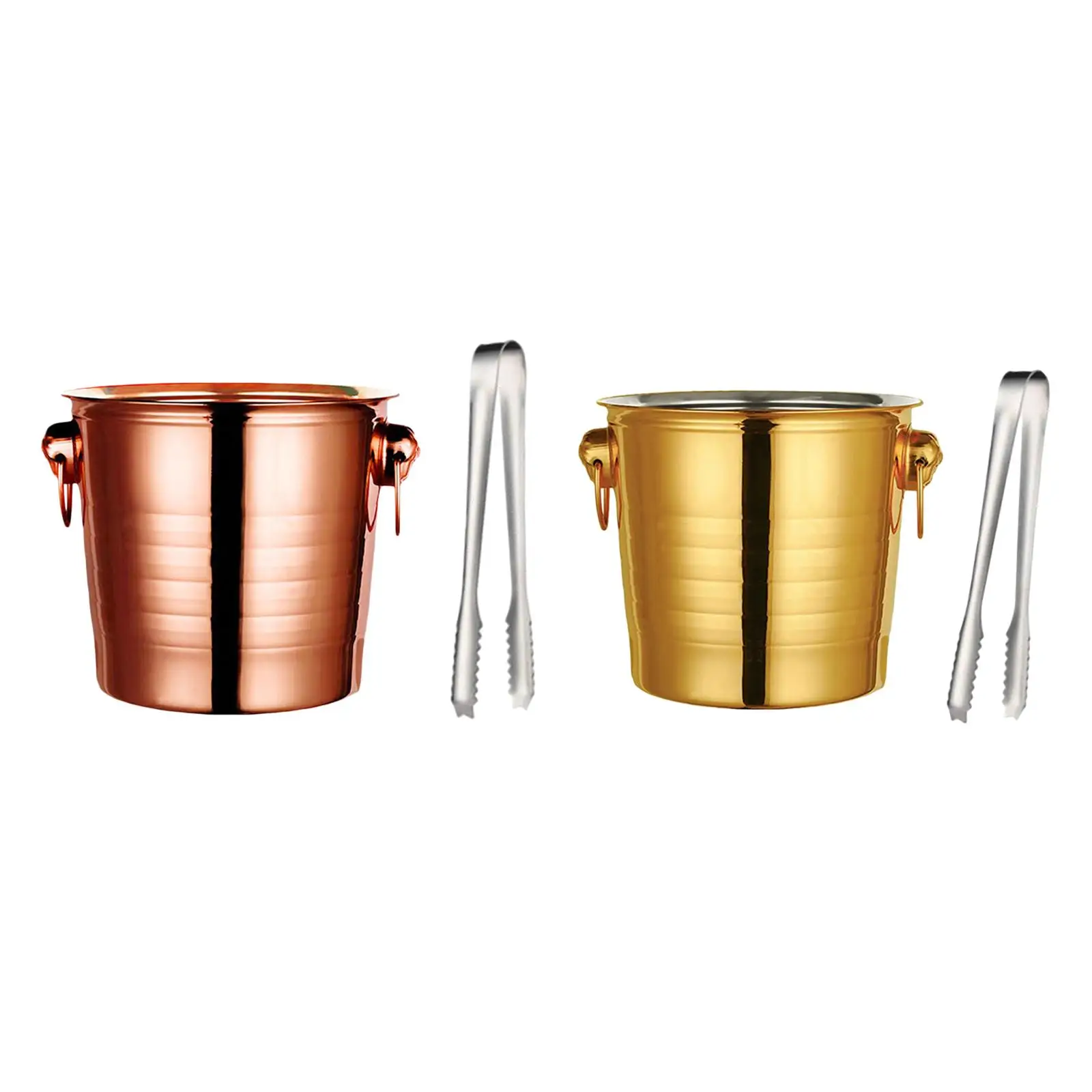 Stainless Steel Ice Bucket, with Ice Cube Clip, Drinks Chilling Bucket with Handles, Beverage Chilling Bucket for Parties BBQ