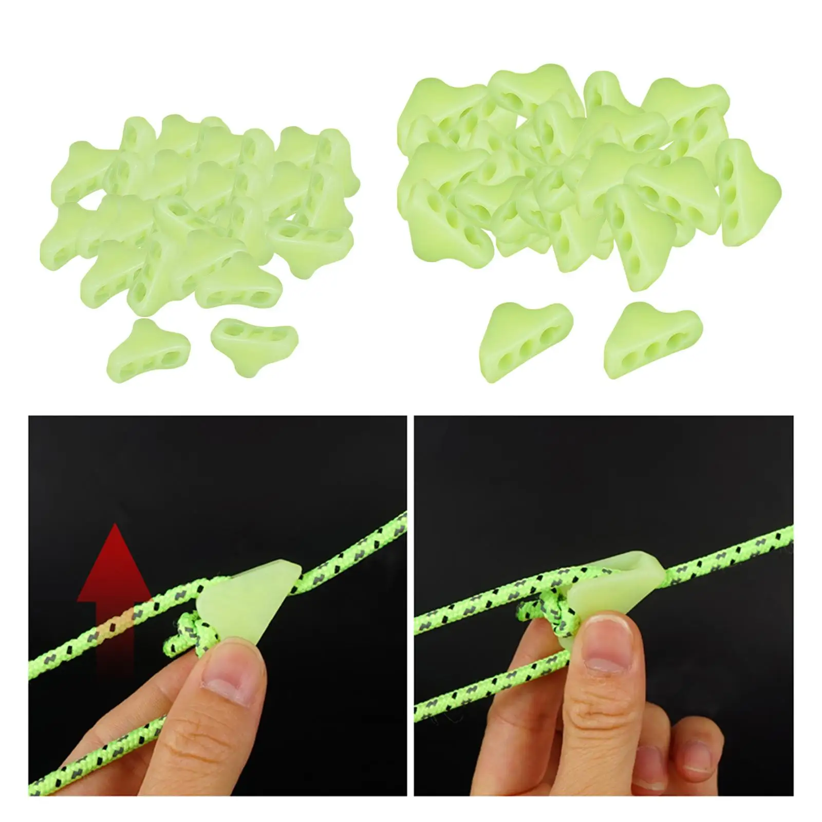 30x Fluorescent Tent Rope Buckle Tensioner Accessories Triangle Tent Buckle Wind Rope Buckles for Picnics Backpacking Climbing