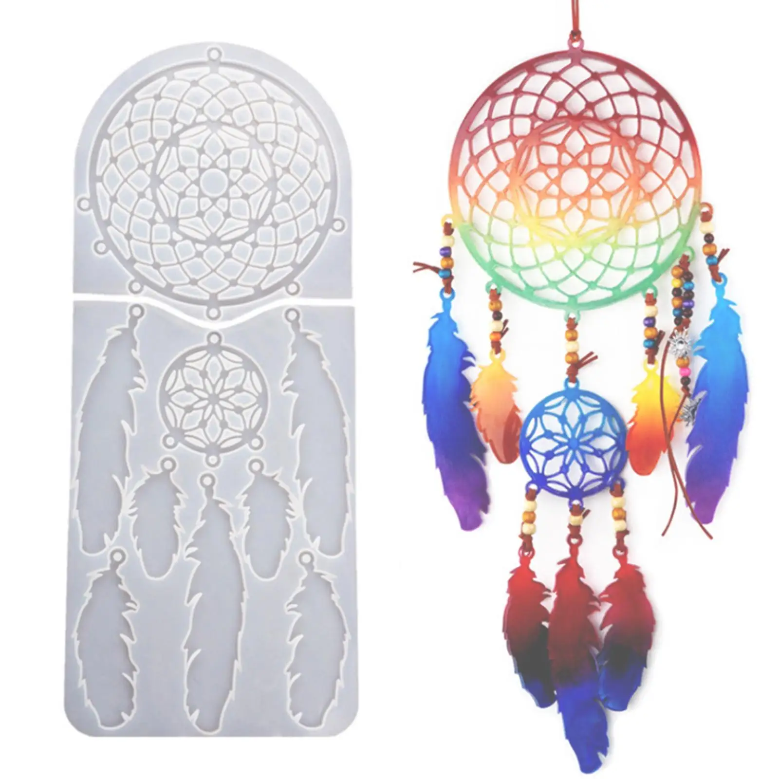 Dream Catcher Silicone Mold Epoxy Resin Feather Pendant Ornament for Bedroom