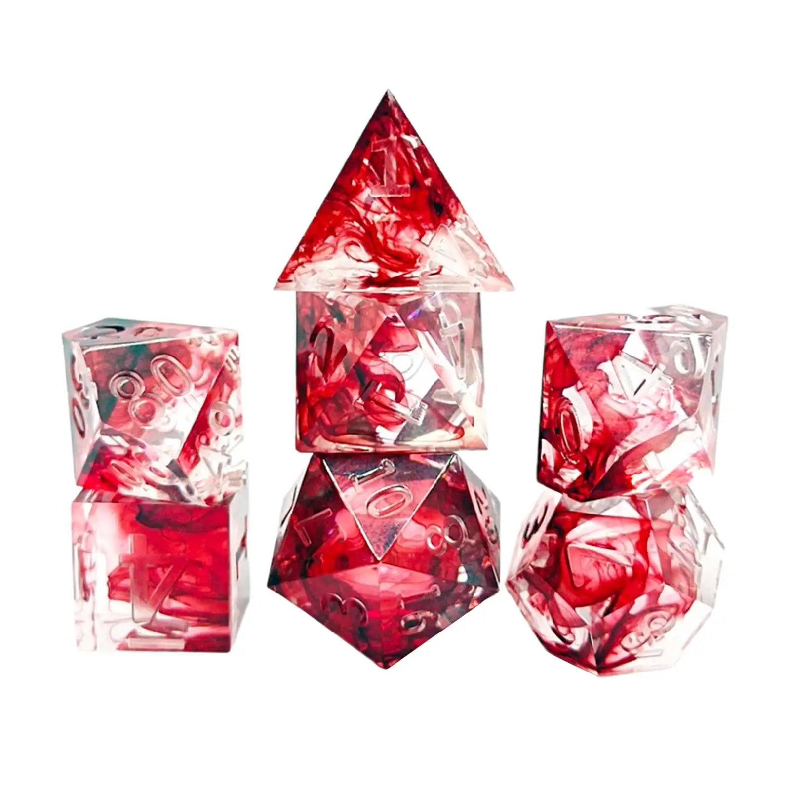 Polyhedral Dice Crystal RPG Blood Effect Red Floating Silk for Card Games