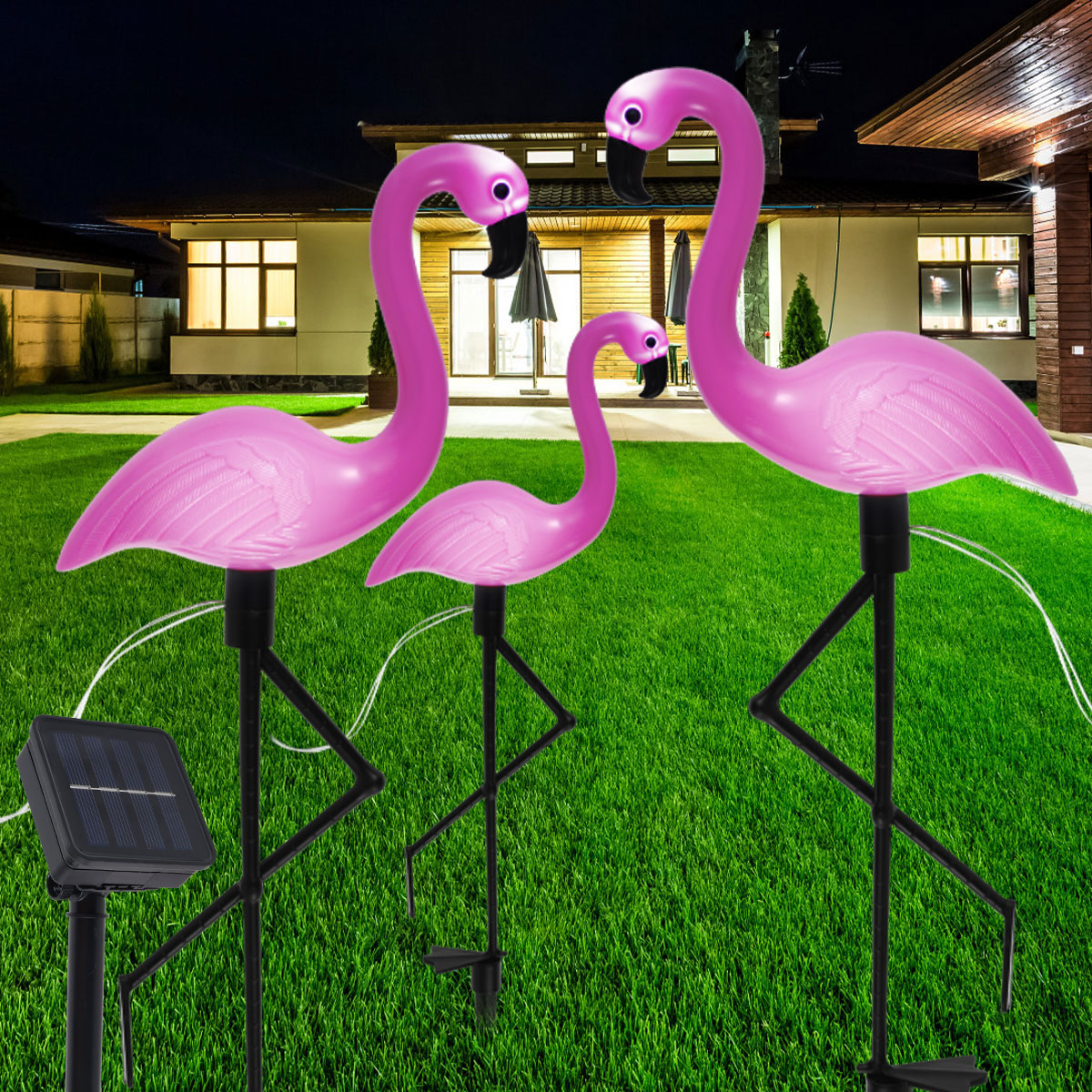 lâmpada gramado paisagem luz rosa flamingo piso