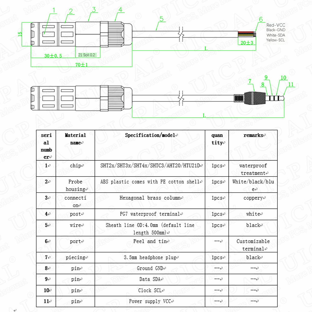 Temperatur Feuchtigkeit sensor Modul Sonden kabel sht40 sht30 sht20 shtc3 wasserdichte digitale Kapazitäts sensoren 1m i2c Ausgang – Detail 13