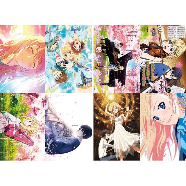  Wall Scroll Poster Fabric Painting For Anime Shigatsu wa Kimi  no Uso Kaori Miyazono & Kousei Arima 001 L: Posters & Prints