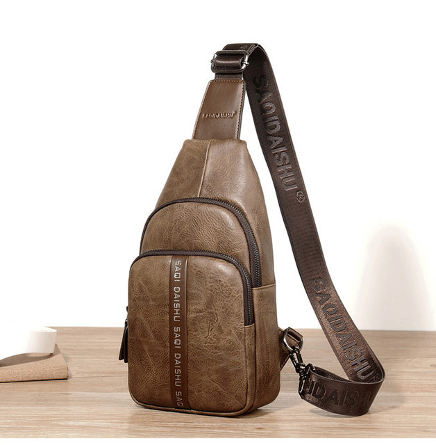 New Vintage Men's Chest Bag High Quality Leather Male Shoulder Bag Business  Crossbody Bag Fashion Sling Bag