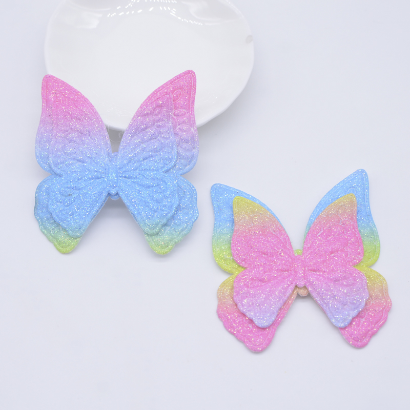 12pcs 58*65mm Glitzer Leder Doppels ch metter ling Applikationen für DIY Kopf bedeckung Haars pangen Bogen Dekor Kleidung Hut Schuhe Nähen Patches – Detail 5