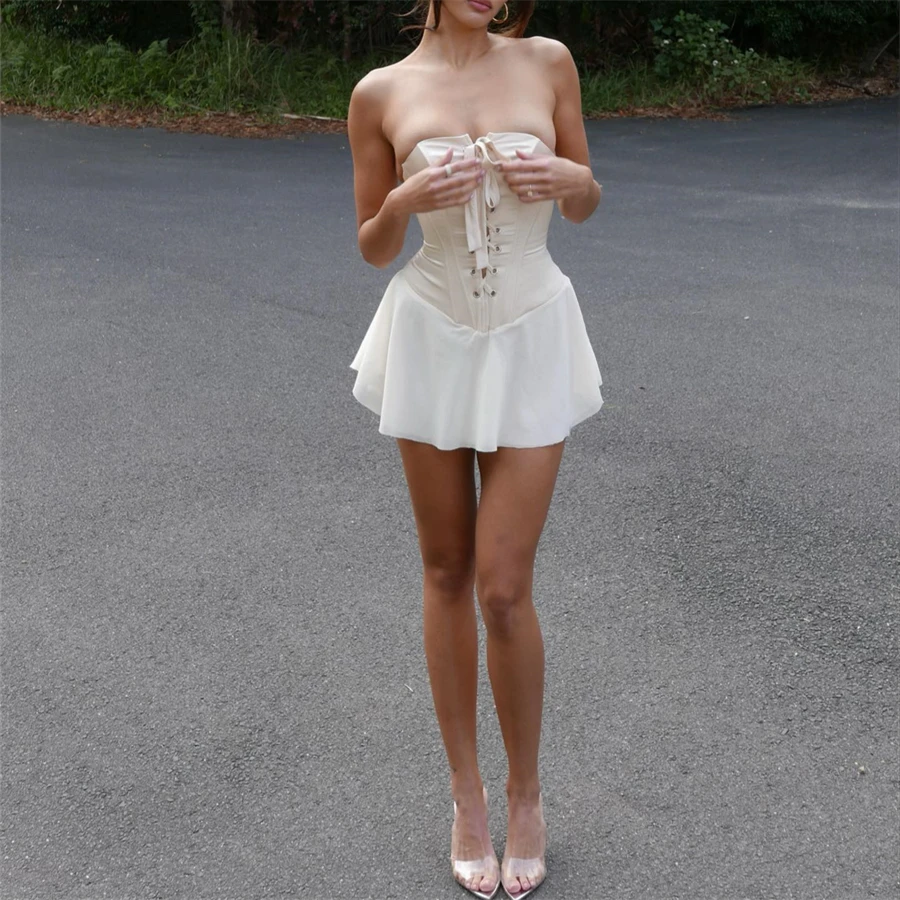 Wsevypo-Mini vestido de espartilho bandagem vintage feminino,