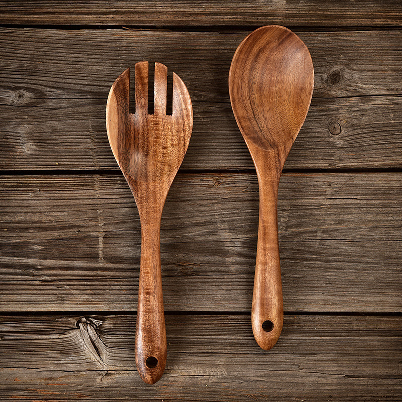 Description Picture 4 of itemCooking Spoon and Fork Set Japanese-style Wooden  Salad  Pasta   Log    Utensils Suit