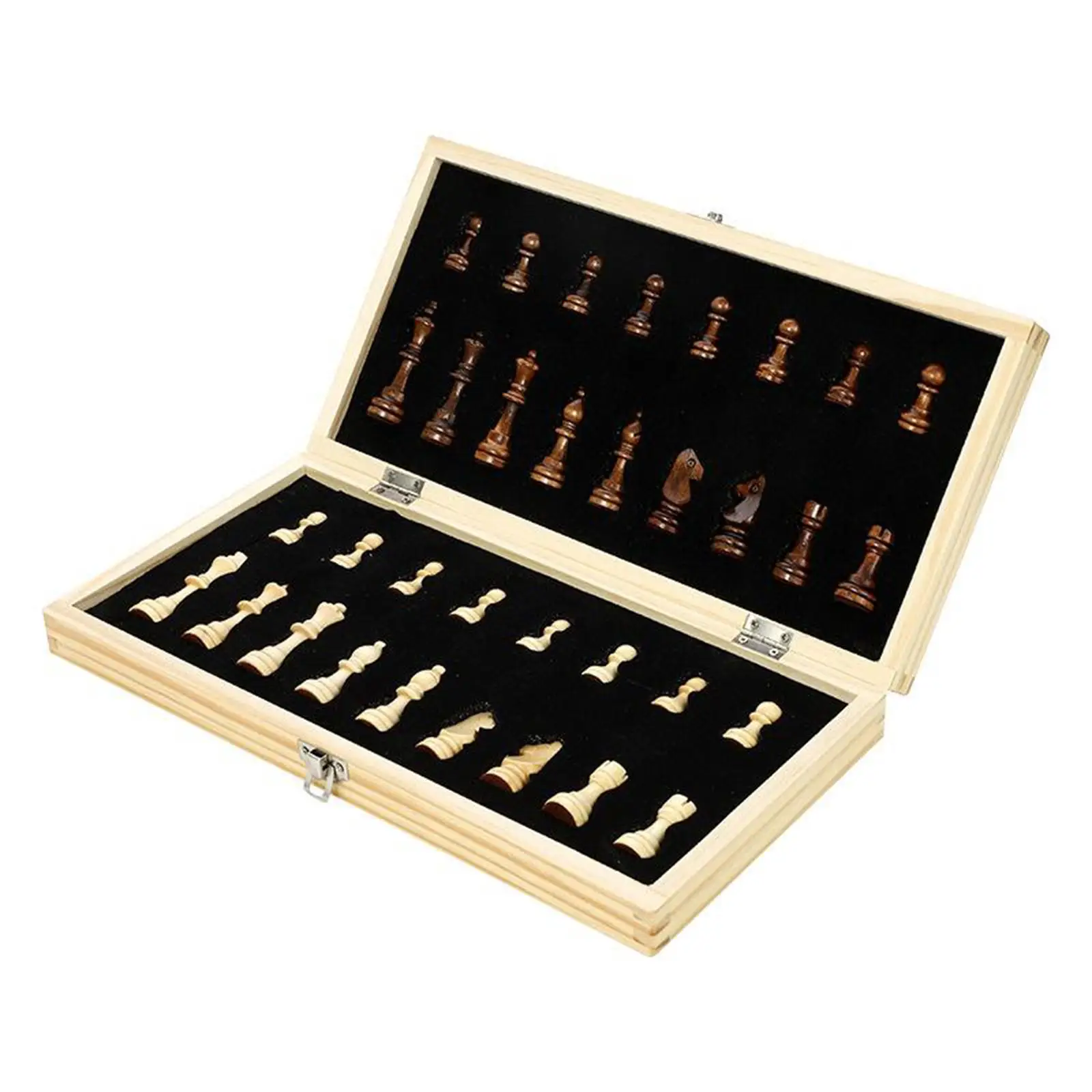 Handmade Folding Wooden  Chess Board Set with Extra 2 Queens, 39x39cm,