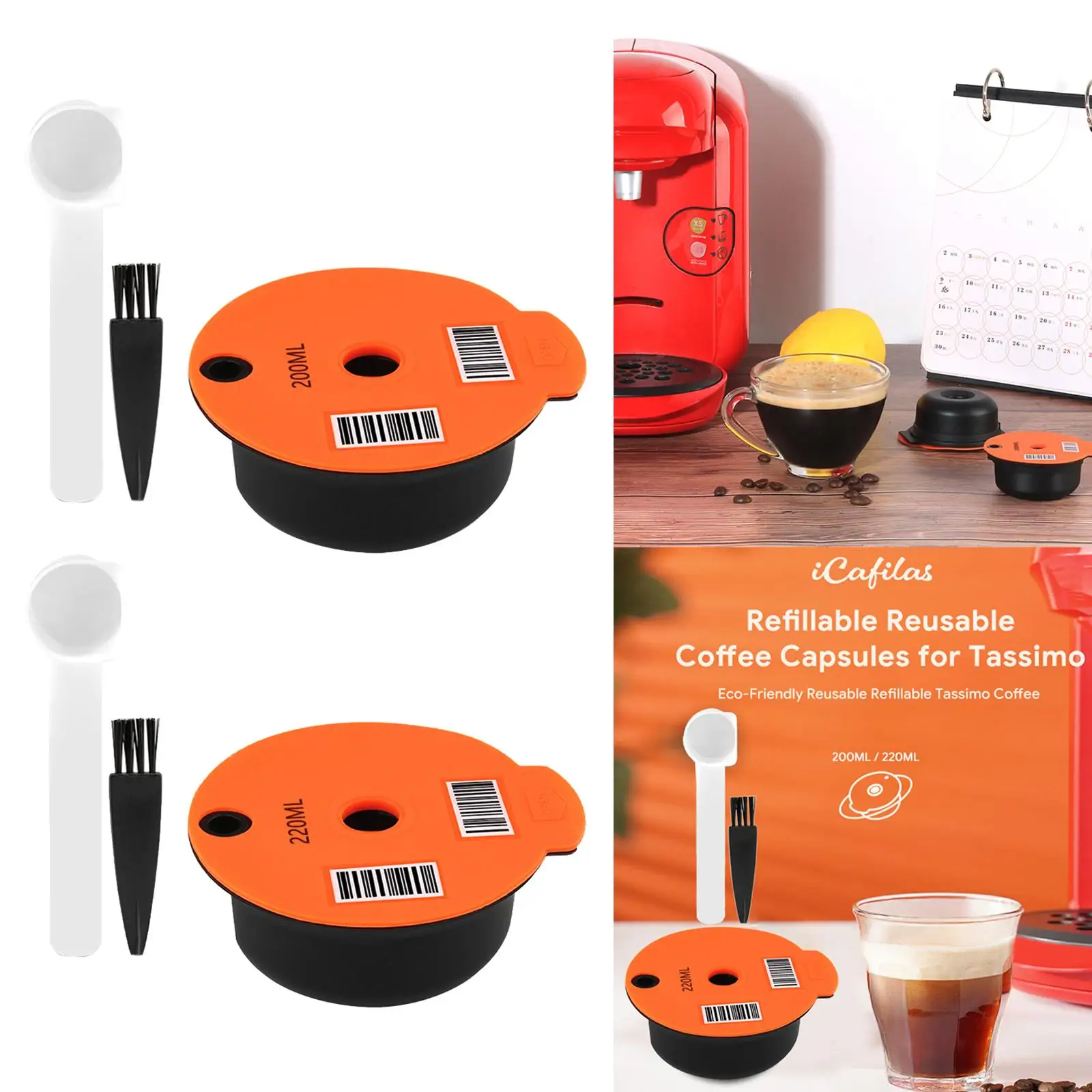 Reusable Coffee Capsule Pod with Brush Spoon / Spoons Padfilter Capsules for Coffee Maker Coffee