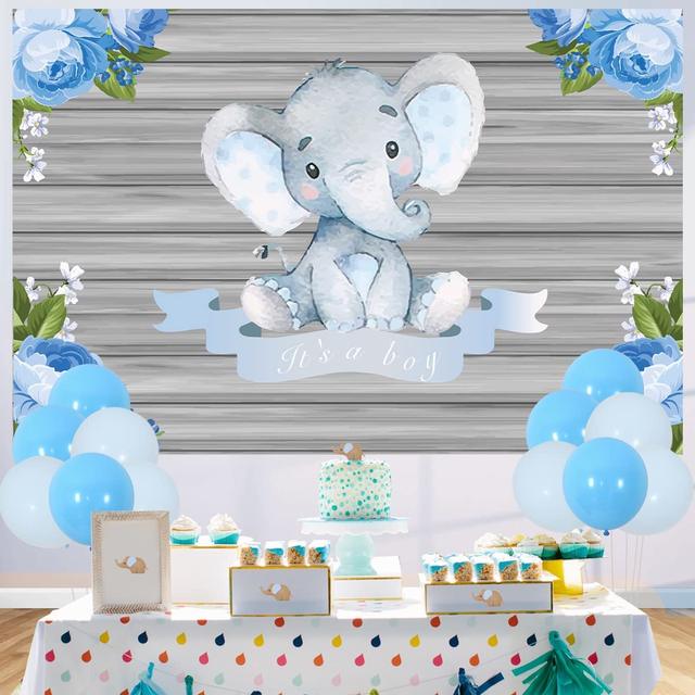 24Pcs Ballon Italien Thème Naissance Bébé Motif Eléphant avec Ruban (Bleu)