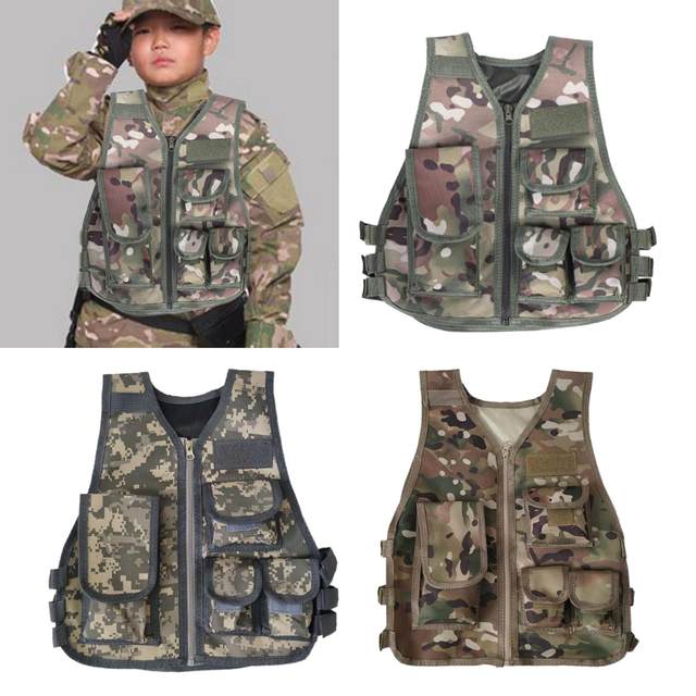 Kids Tactical Vest Lightweight Adjustable Protective Breathable Waistcoat for CS Games Hunting Paintball Outdoor