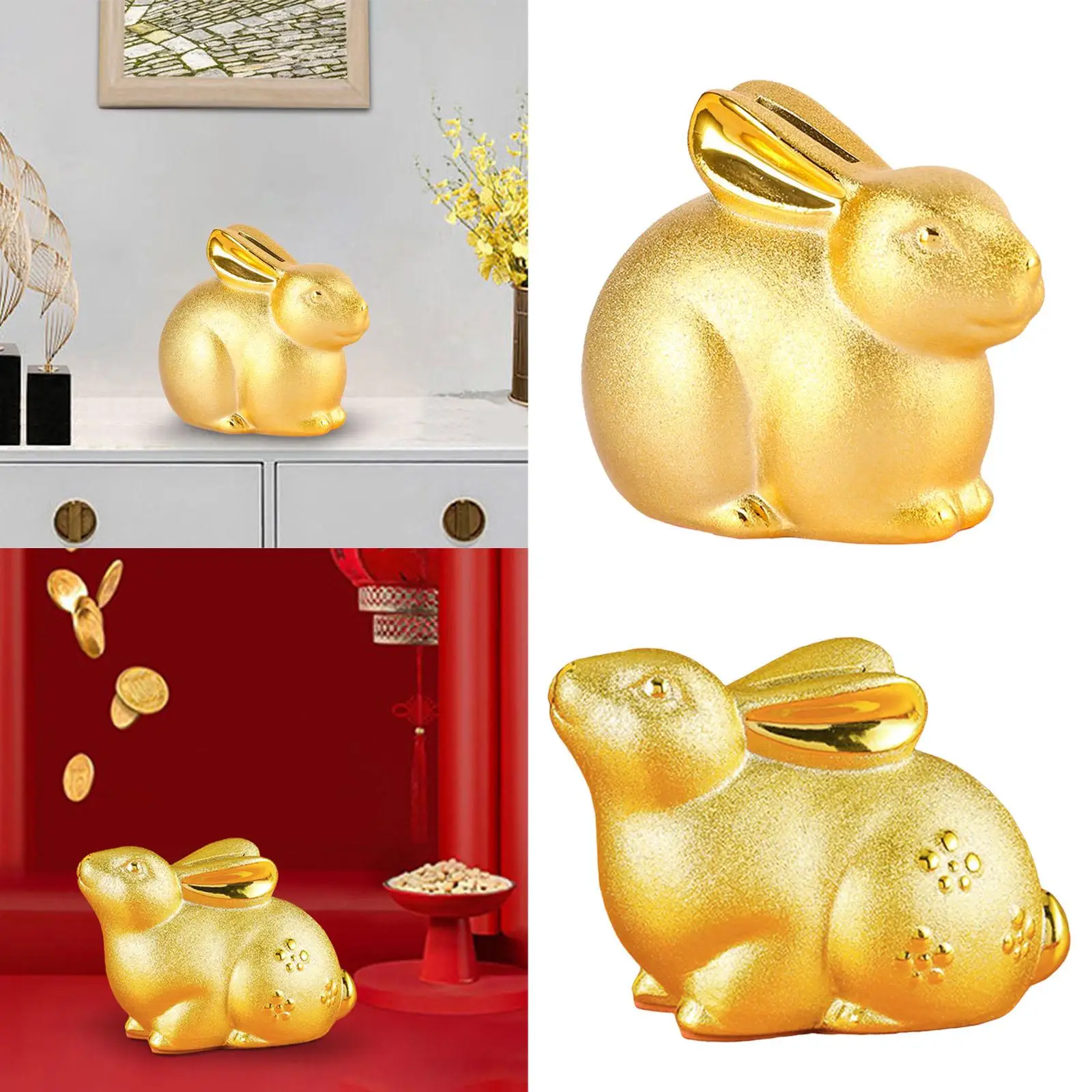 Rabbit Piggy Bank Animal Bunny Statue Money Box for Desktop Adults and Kids