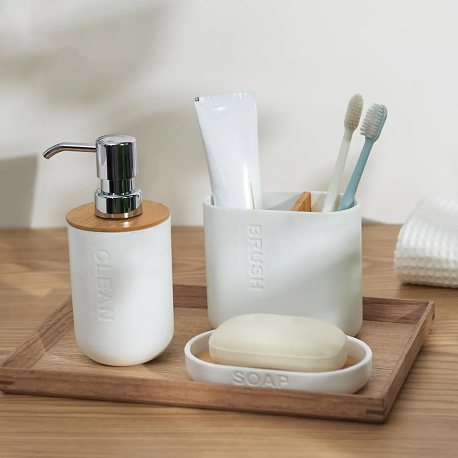 Ceramic White Bathroom Accessories Set Lotion Dispenser Soap Dish for Apartment Countertop Household Restroom Hotel
