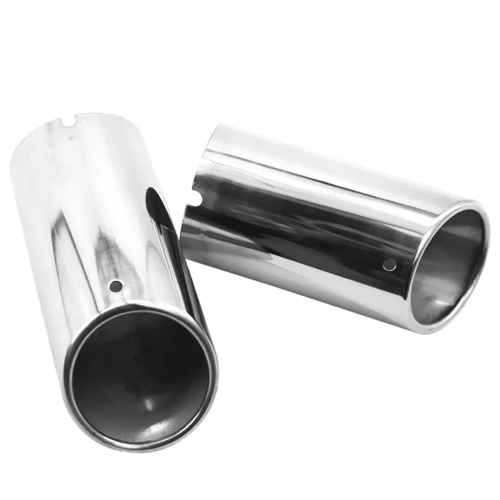 2 pc Chrome Car Rear Round Exhaust  Tail Muffler   A4 Easy To Installtion