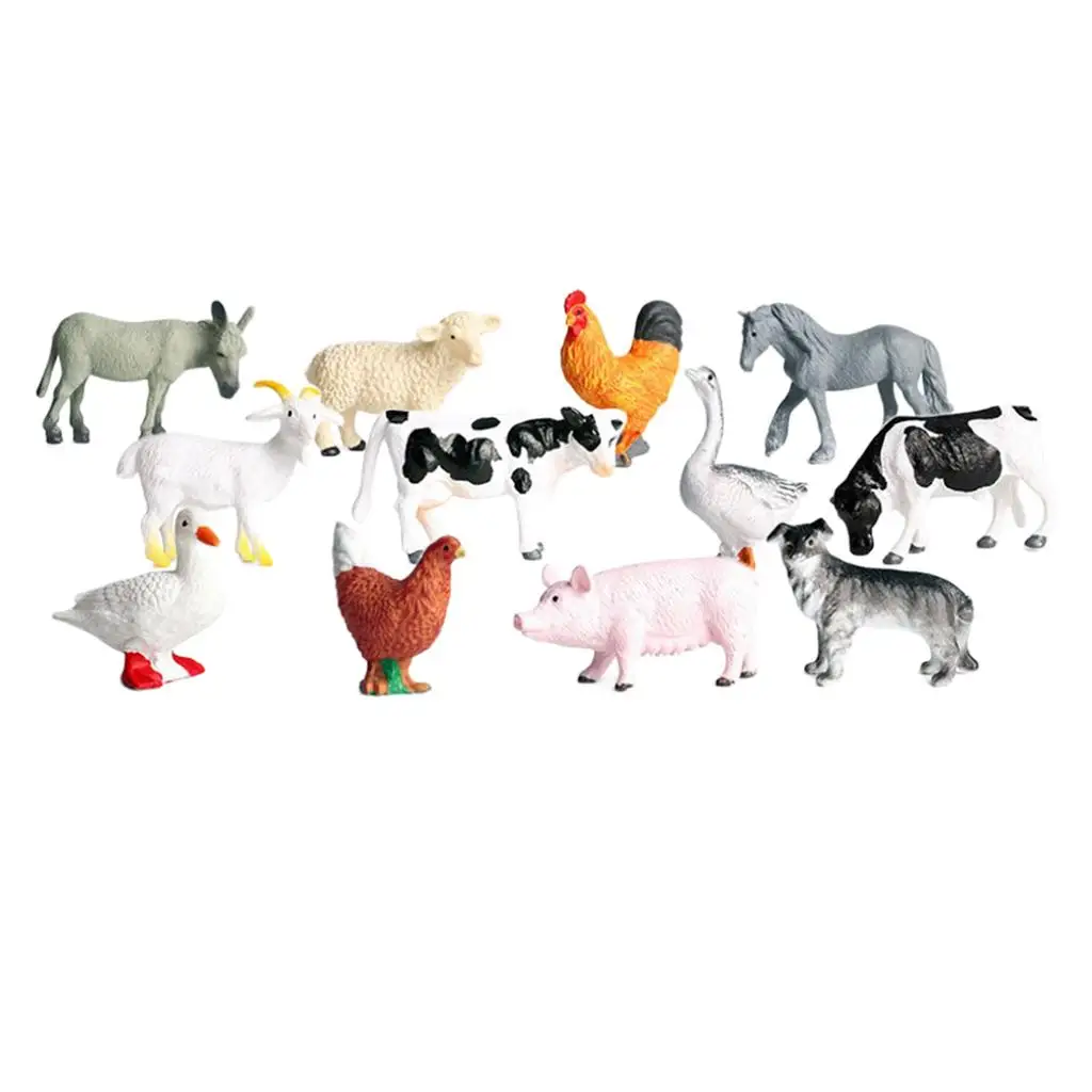12 Pack Miniature Farm Animals Figures Toys Set,  Domestic Animal Learning Toys 