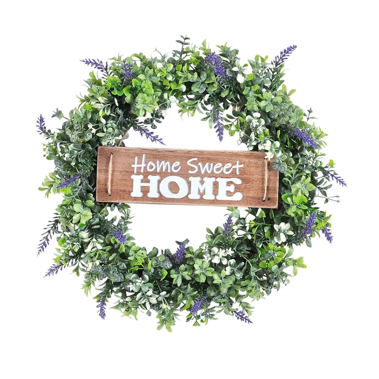 Round Eucalyptus Wreath Hanging with Board Home Decor Flower Lavender Garland for Wedding Indoor Outdoor Front Door Farmhouse