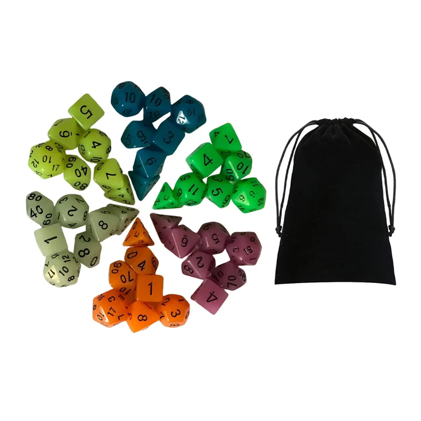 Acrylic Luminous RPG Set D8 D10 D12 D20 with Pouch Glowing Polyhedral Dices Set for DND Role Playing RPG Table Games