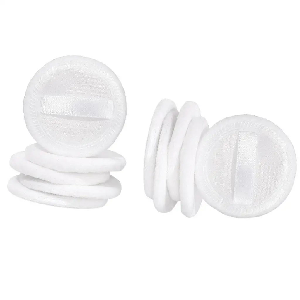 10 lot Cotton Makeup Blush Body Face Powder Puff Blender With Ribbon Strap 2.3``